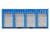 Blue shipping container with white doors on a white background