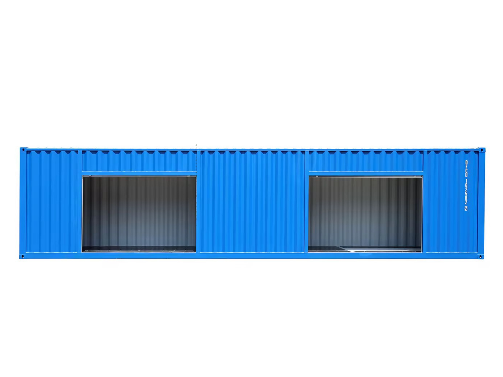 Blue shipping container storage on a white background