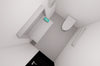 Top-down view of a small bathroom with a toilet and sink.