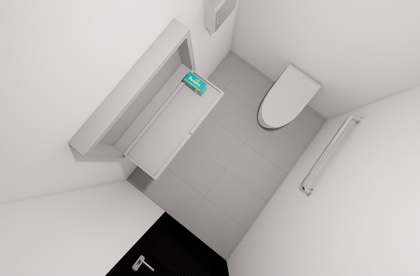 Top-down view of a small bathroom with a toilet and sink.