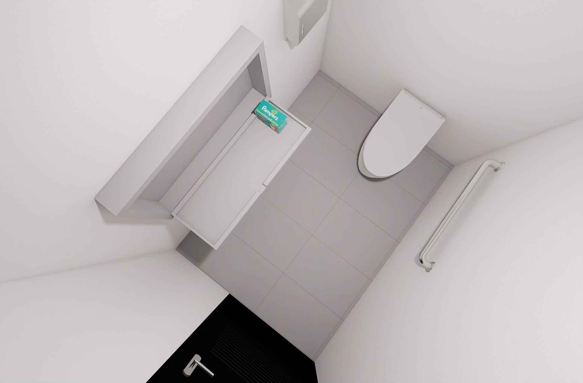 Top-down view of a small bathroom with a toilet and sink.