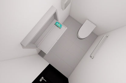 Top-down view of a small bathroom with a toilet and sink.