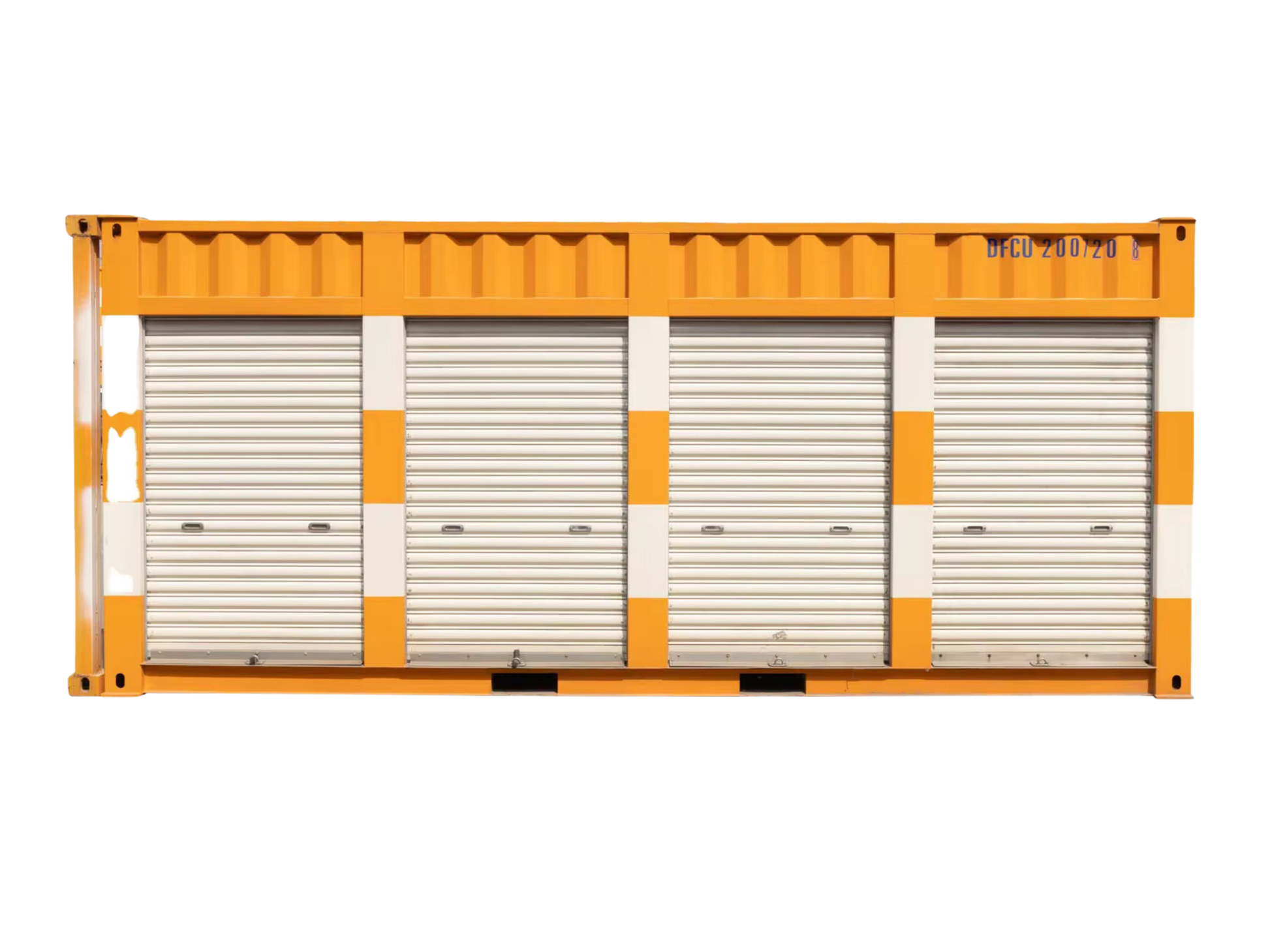 Container with orange frame and white doors on a white background