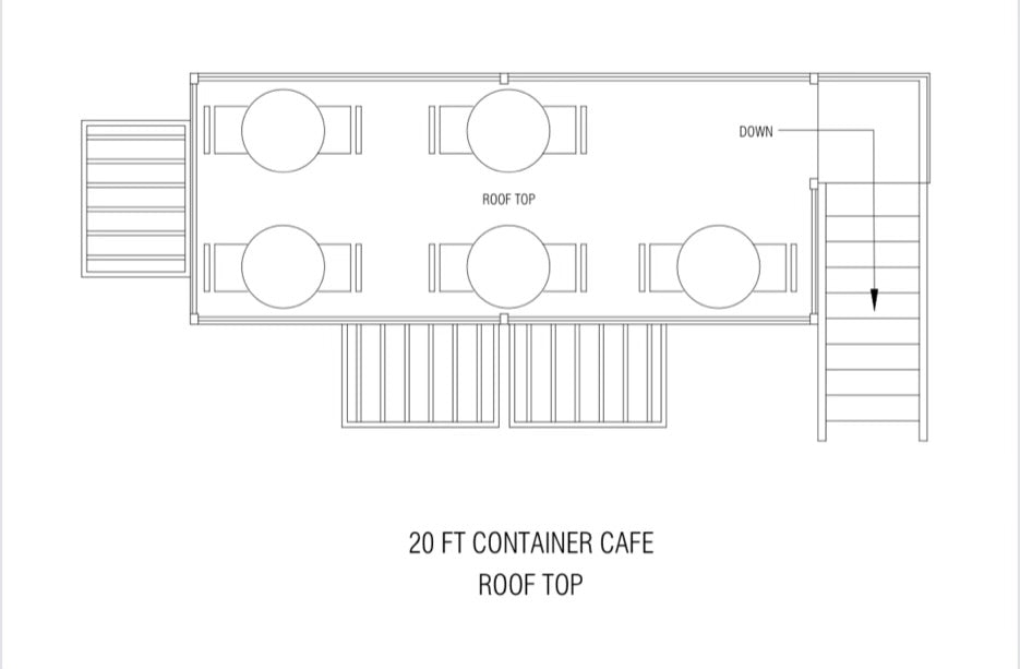 Floor plan of a 20-foot container cafe on a rooftop