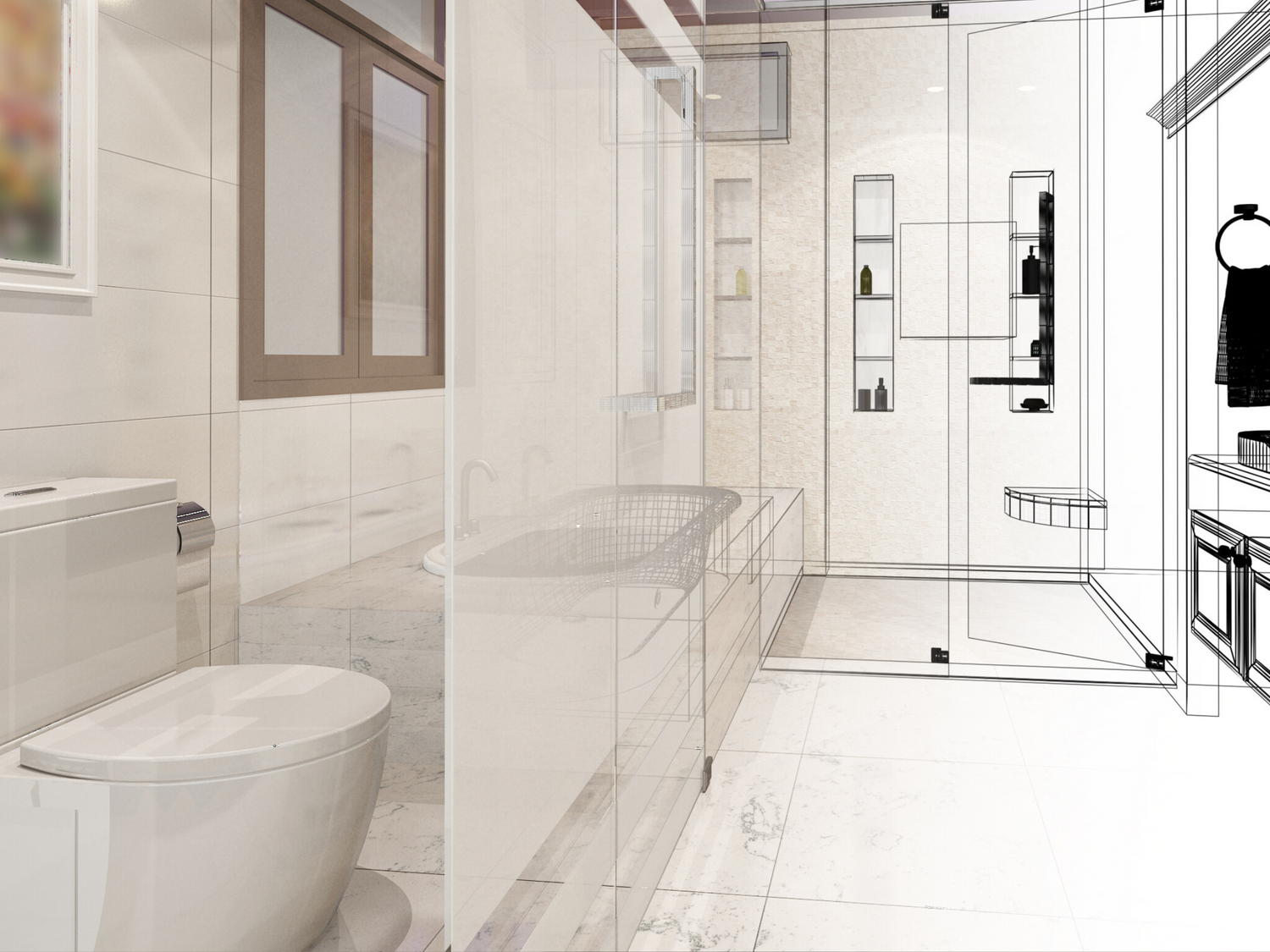 Bathroom design with modern fixtures and a walk-in shower.