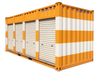 Storage container modular with orange and white striped design on a white background