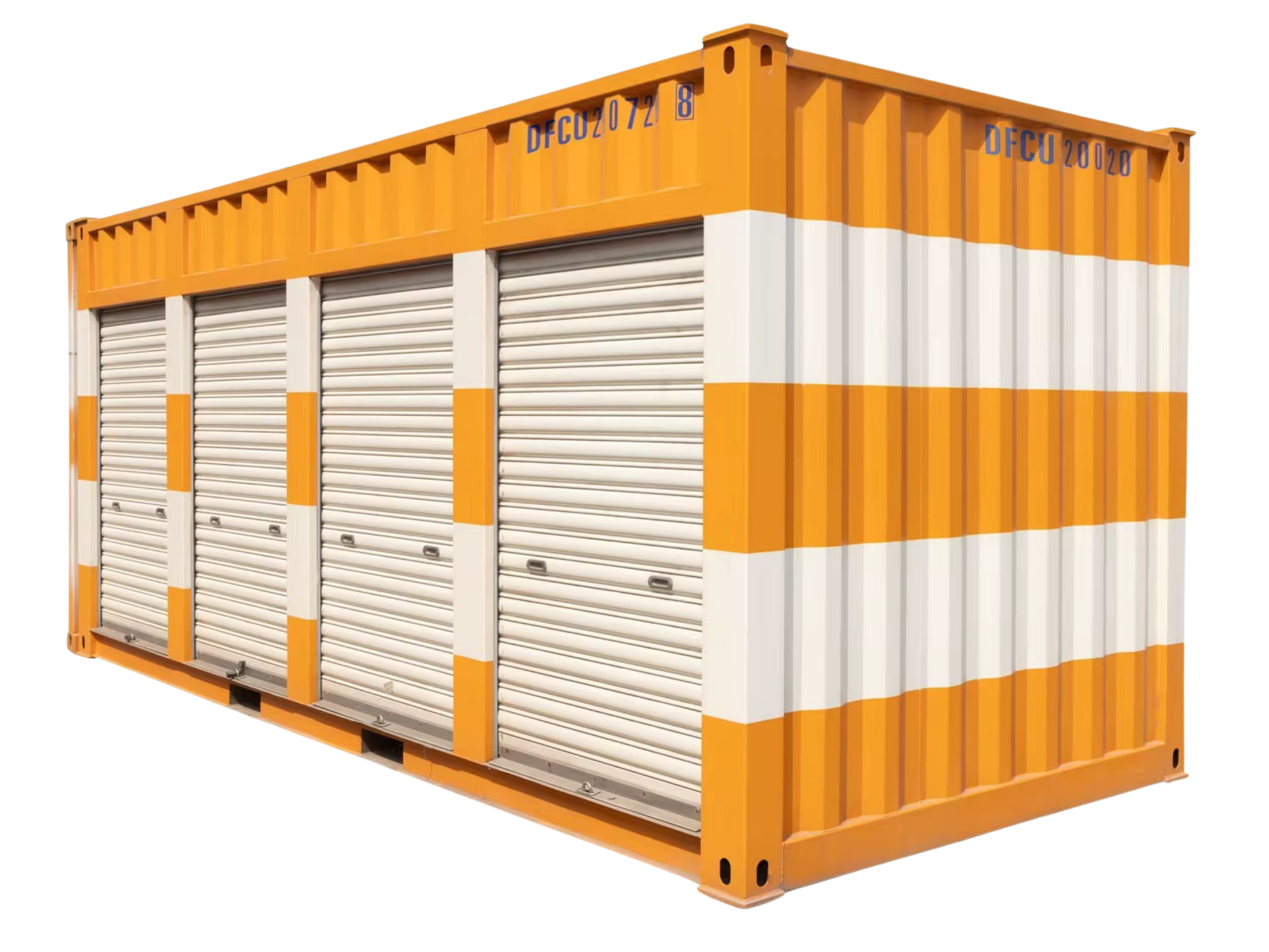 Storage container modular with orange and white striped design on a white background