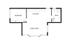 Floor plan diagram of a small apartment layout with rooms labeled.
