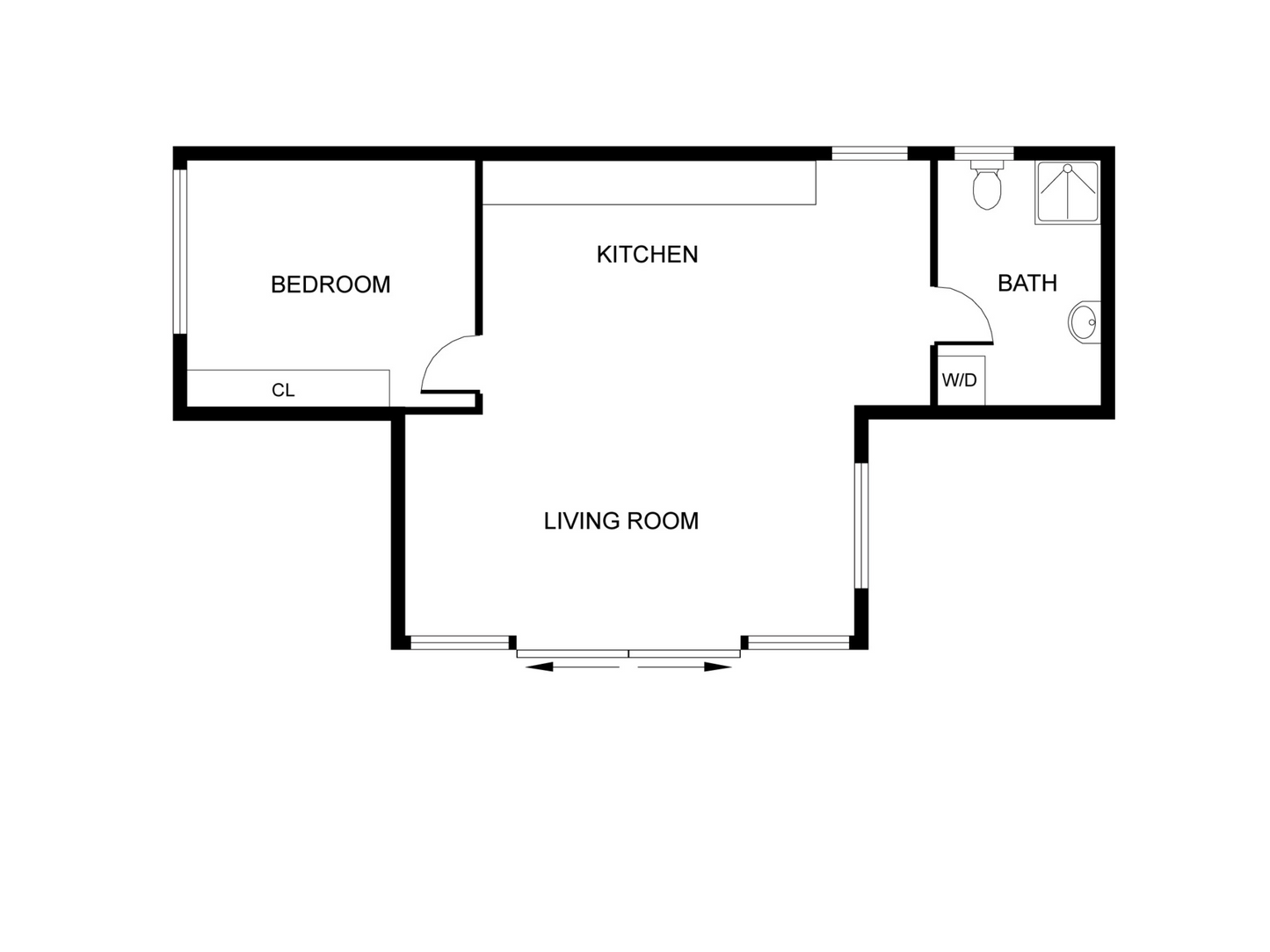Floor plan diagram of a small apartment layout with rooms labeled.