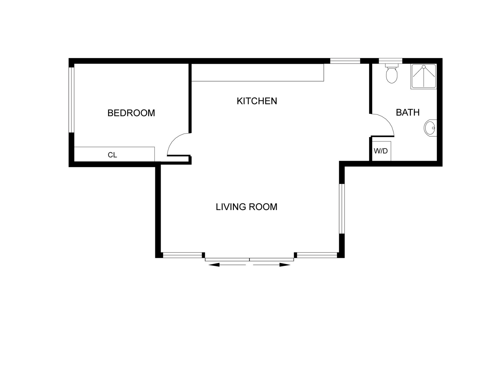 Floor plan diagram of a small apartment layout with rooms labeled.