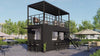 This video showcasing Kozzi Space's road side container shop, featuring a rooftop with modern chairs and tables. 
